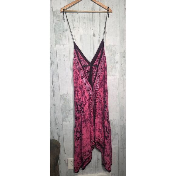 Double Decker Hippie Asymmetrical Hem Tie Dye Embroidered Dress Free Size - Picture 3 of 6